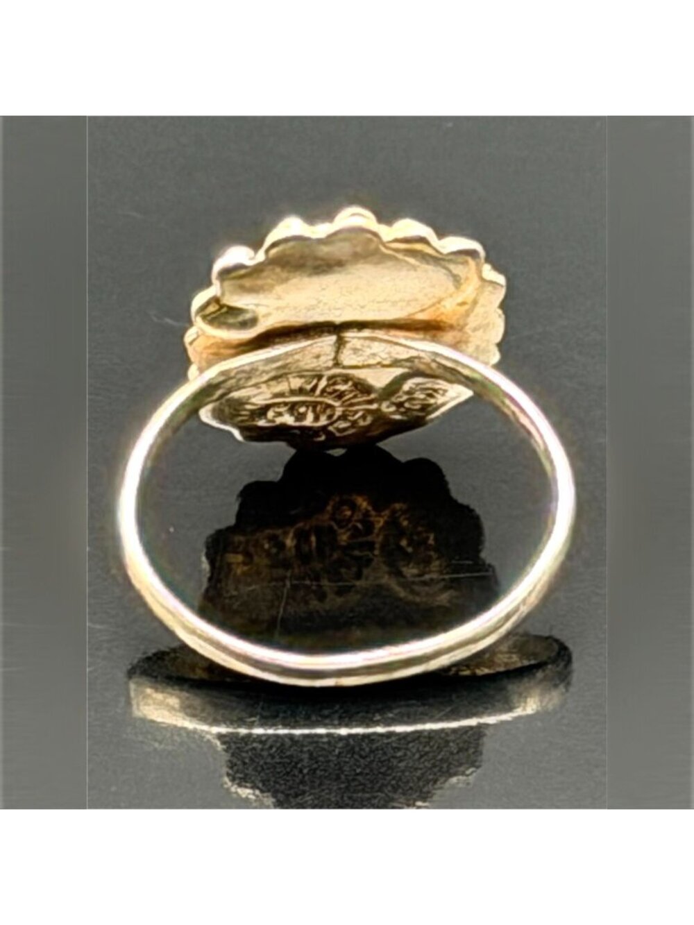 Vintage 925 Sterling Silver Abalone Shell Oval Cabochon Beaded Halo Cocktail Rin - Picture 3 of 9